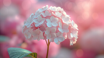 White Flower Bloom Illustration with Blurred Pink Background