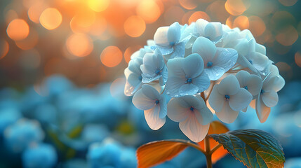 Blue Hydrangea Flower with Bokeh Background - Illustration