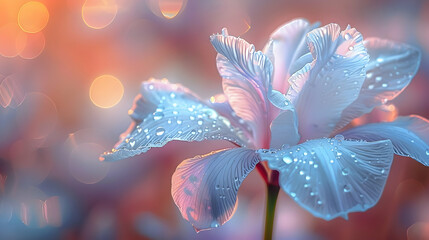 Delicate White Flower with Dew Drops on Petals Illustration