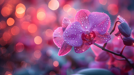 Pink Orchid with Water Drops on Petals Illustration