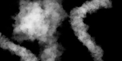 A set of four different types of swirling, writhing smoke, steam isolated on a black background for overlaying.  Horizontal and vertical steam. Abstract smoky background. 
