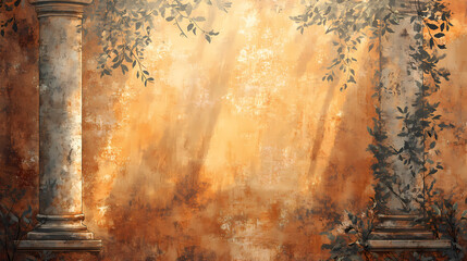 Old wall with retro fresco painting. Renaissance Art. Illustration