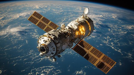 Obraz premium Space travel is depicted as orbiting the Earth, illustrating the vastness of exploration beyond our planet.