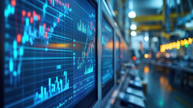 Realistic close-up of control charts with data points in a factory control room, SPC analyst tracking process stability