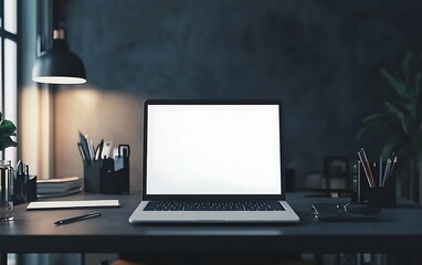 Stylish Businessman's Room with Laptop Mockup on Modern Desk