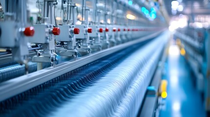 Close-up of a Textile Loom Weaving Fabric Threads