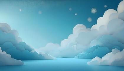 Fototapeta premium The sky background is filled with pastel fluffy clouds in a paper layer format.