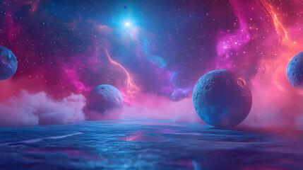 Floating Planets in a Cosmic Space Scene