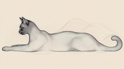 Elegant Pencil Drawing of a lying cat, showcasing its graceful form and serene expression against a soft background.