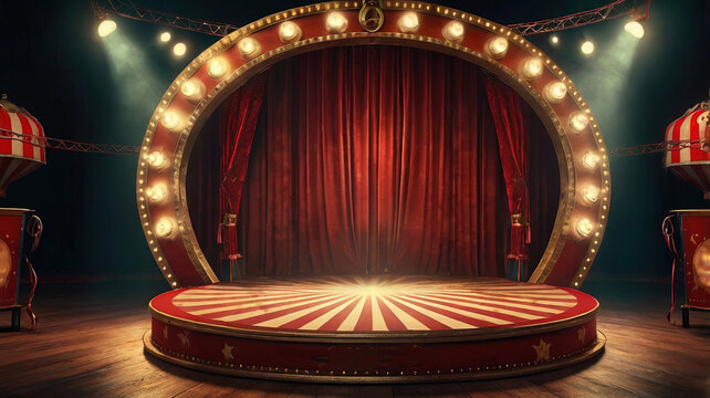 Circus stage podium background 3D carnival light red