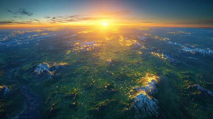 The sunrise on the horizon is visible in a satellite view of North America, with the physical map of the USA and Canada.