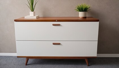 White Dresser with Plants and Lamp 64