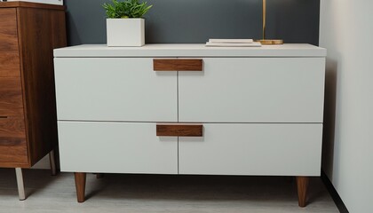 White Dresser with Plants and Lamp 60