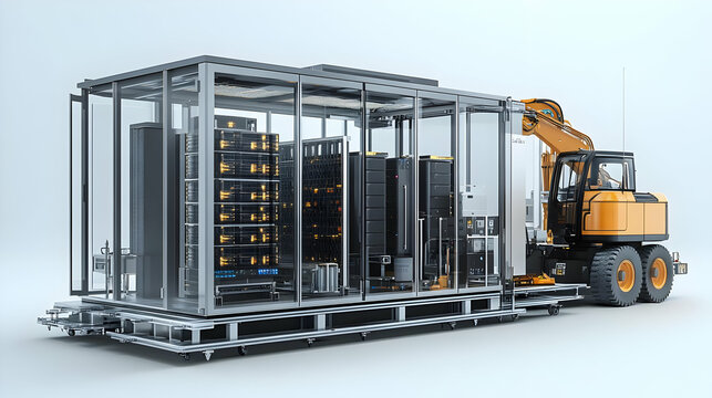Mobile Data Center with Excavator for Transportation