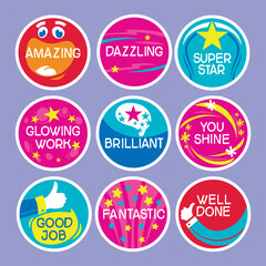 Job and great job stickers logo. School and employee reward