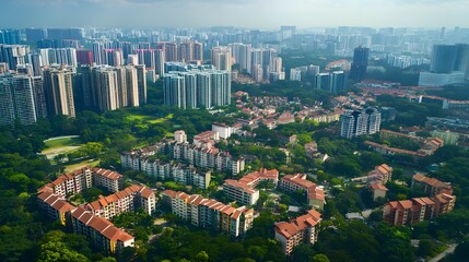 Naklejka premium Aerial View of Urban Housing Development Surrounded by Lush Green Foliage