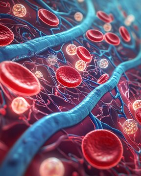 Red blood cells in blood vessel illustration