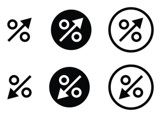 Percentage arrow up and down vector icon set. Percent symbol with arrow. Cost reduction and increase sign. Growth and decline concept.