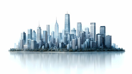 Fototapeta premium Modern City Skyline with Tall Buildings and Reflection in Water