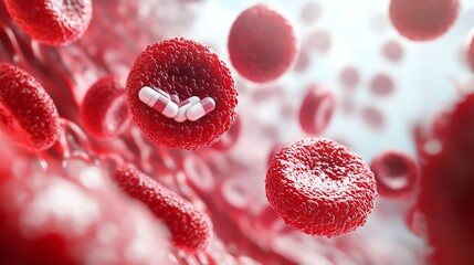 Fototapeta premium Red blood cells with white isolated background