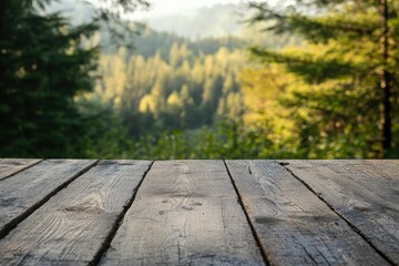 Table top wood counter floor podium in nature outdoors.generative ai