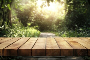 Table top wood counter floor podium in nature outdoors.generative ai