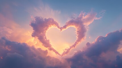 Fototapeta premium A twilight sky with delicate, ribbon-like clouds forming a heart