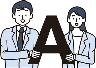 アンサーマークと考える男性と女性の会社員のイラスト素材