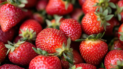Fresh strawberries are vibrant red, juicy, and bursting with flavor, perfect for desserts or snacking. Their green leaves add touch of freshness to this delightful fruit