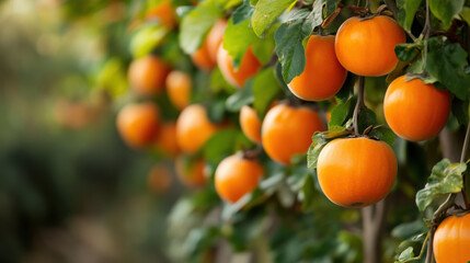 Fresh oranges hanging on tree, showcasing vibrant orange color and lush green leaves. scene evokes sense of abundance and natural beauty
