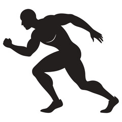 Muscular sprinter runner start running black silhouette vector illustration