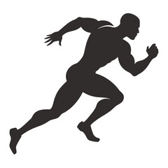 Muscular sprinter runner start running black silhouette vector illustration
