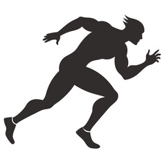 Muscular sprinter runner start running black silhouette vector illustration