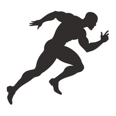 Muscular sprinter runner start running black silhouette vector illustration