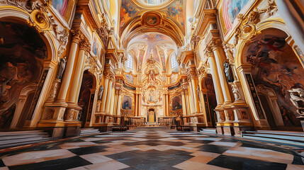 Obraz premium The ornate interior of pazaislis monastery, with its baroque architecture and stunning frescoes. Baroque Architecture. Illustration