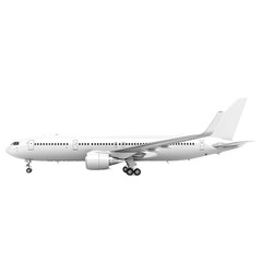 Obraz premium Side view of a commercial airplane flying in clear skies, ideal for travel industry and aviation-related stock images.