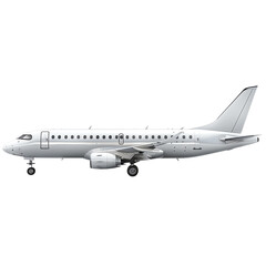 Side view of a commercial airplane with a white exterior. Perfect image for aviation, travel, and transportation themes.