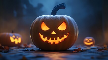3D Cartoon Close up Pumpkin Jack o  Lantern Halloween in Style with Matte Finish and Soft Edges