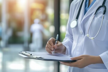 Naklejka premium a general practitioner working in a hospital with a professional team of doctors