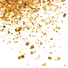 Golden confetti isolated on transparent background. festive celebration shiny tinsel