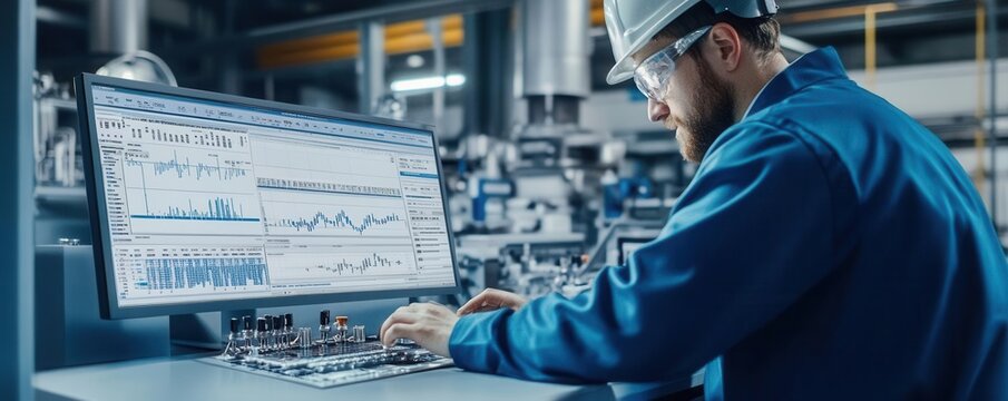 Engineer inputting SPC data points into software, reviewing control charts for process variation