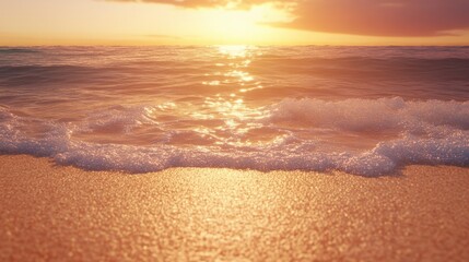 Fototapeta premium Golden sands at twilight, the sky glowing with shades of orange and purple