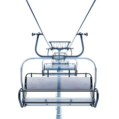 Close-up of a modern chairlift against a clear sky, perfect for skiing activities, winter sports, and mountain resorts.