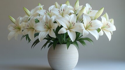 A bouquet of white lilies in a simple vase, showcasing elegance.