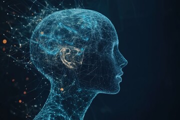 The human head and brain. Deep learning, machine learning and artificial intelligence