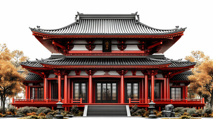 Obraz premium Traditional Japanese Temple Architecture with Curved Rooflines