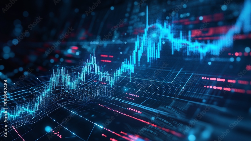 Aufkleber abstract data visualization of stock market trends with glowing graphs and futuristic design.