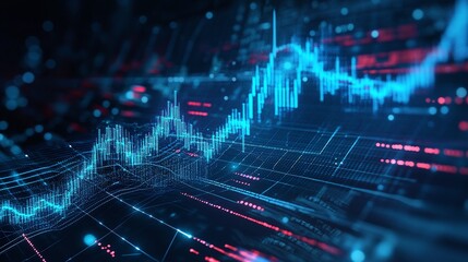 Fototapeta premium Abstract data visualization of stock market trends with glowing graphs and futuristic design.