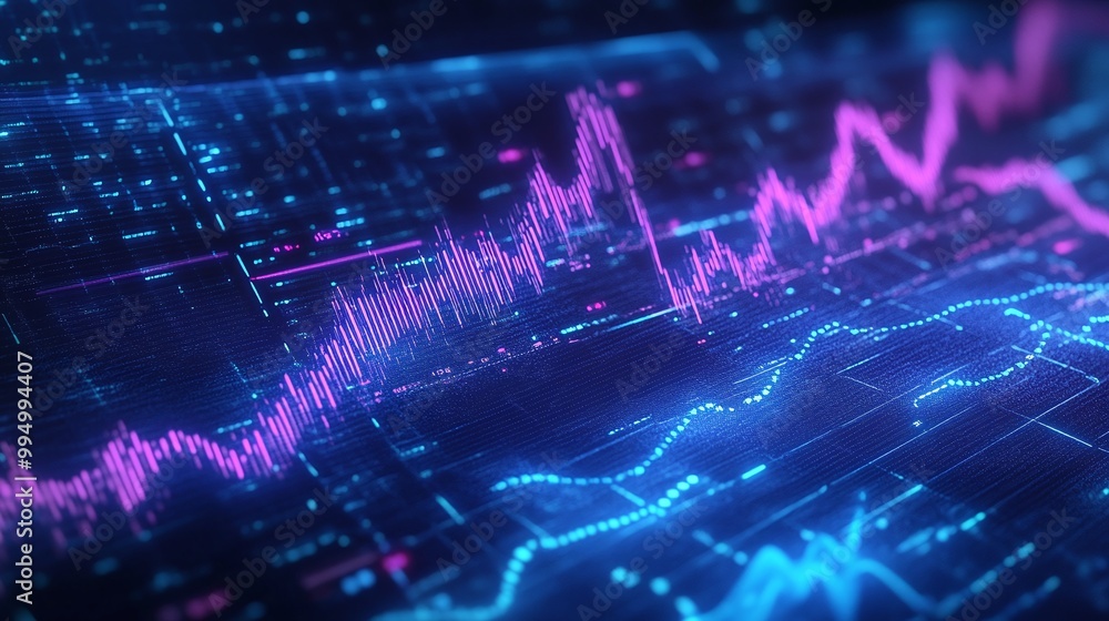 Aufkleber abstract data visualization with glowing lines and graphs representing stock market trends and finan