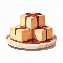 Illustration of tofu on a plate.